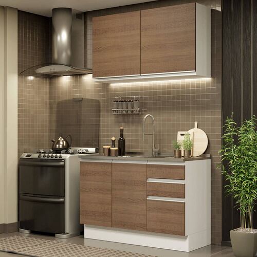 Mueble de Cocina Integral Madesa Glamy Con Mesón De Acero Con 120Cm