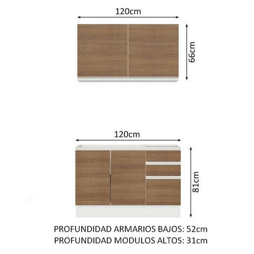 Mueble de Cocina Integral Madesa Glamy Con Mesón De Acero Con 120Cm
