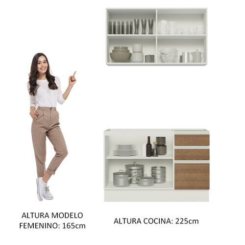 Mueble de Cocina Integral Madesa Glamy Con Mesón De Acero Con 120Cm