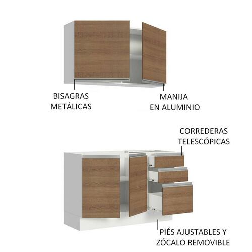 Mueble de Cocina Integral Madesa Glamy Con Mesón De Acero Con 120Cm