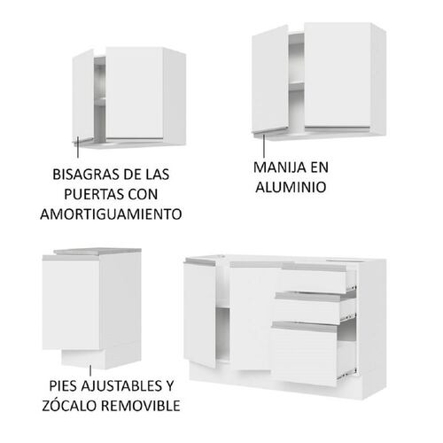 Mueble de Cocina Integral Madesa Glamy Con Mesón De Acero 160 Cm