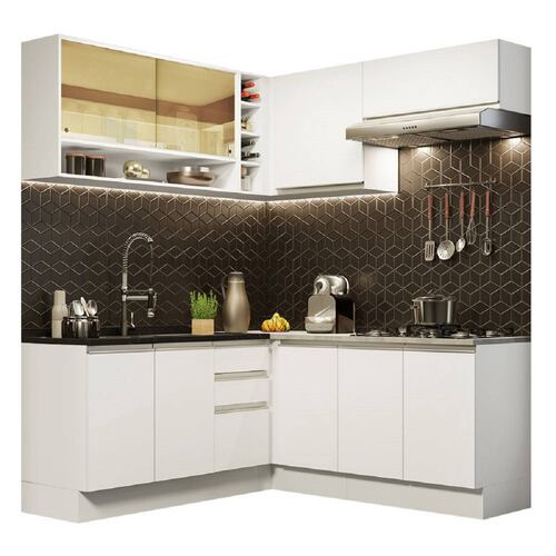 Mueble de Cocina Integral Esquinera Madesa Glamy Con Mesón De Acero