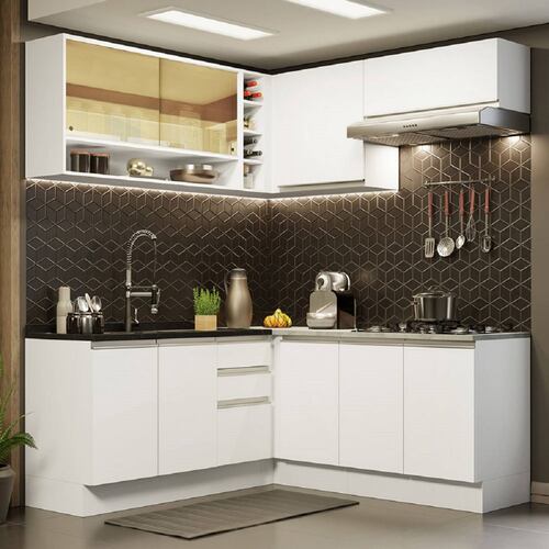 Mueble de Cocina Integral Esquinera Madesa Glamy Con Mesón De Acero