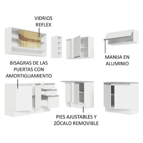 Mueble de Cocina Integral Esquinera Madesa Glamy Con Mesón De Acero