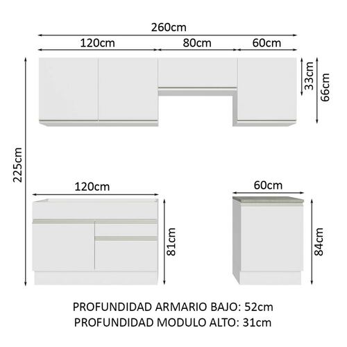Mueble de Cocina Integral 260cm Glamy Madesa 05.