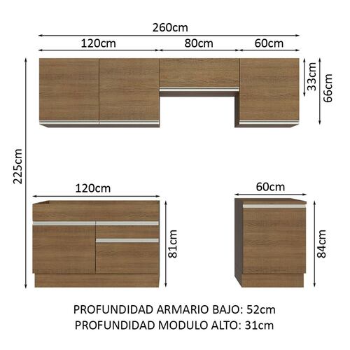 Mueble de Cocina Integral 260cm Glamy Madesa 04.