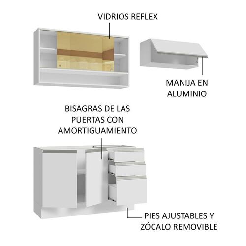 Mueble de Cocina Compacto 200cm Glamy Madesa 08 Blanco