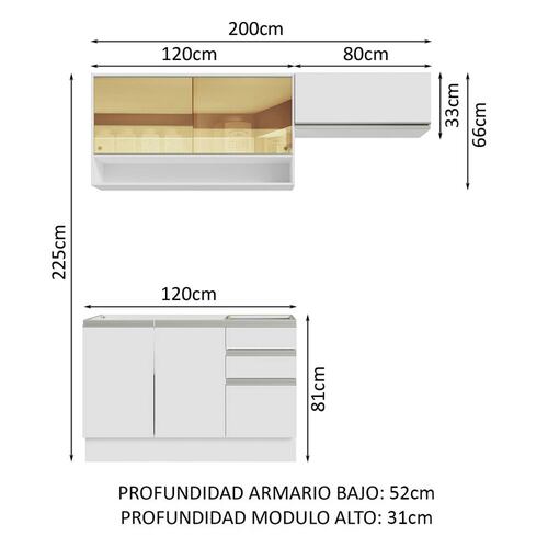 Mueble de Cocina Compacto 200cm Glamy Madesa 08 Blanco