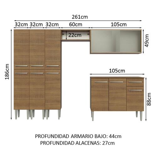 Mueble de Cocina Integral 261cm Emilly Madesa 03.