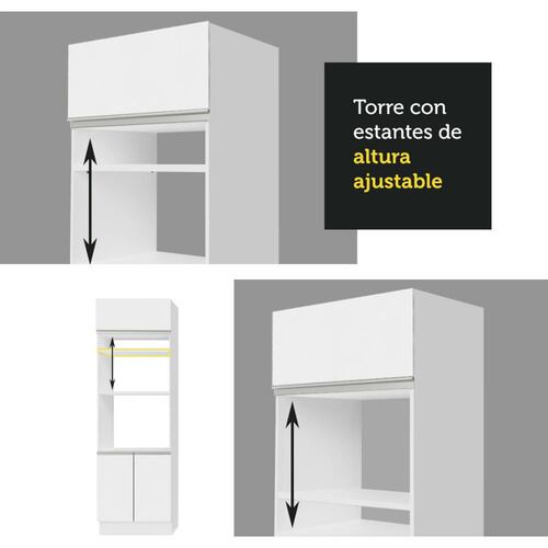 Alacena para Horno y Microondas Madesa Glamy 70cm 3 Puertas Blanco.