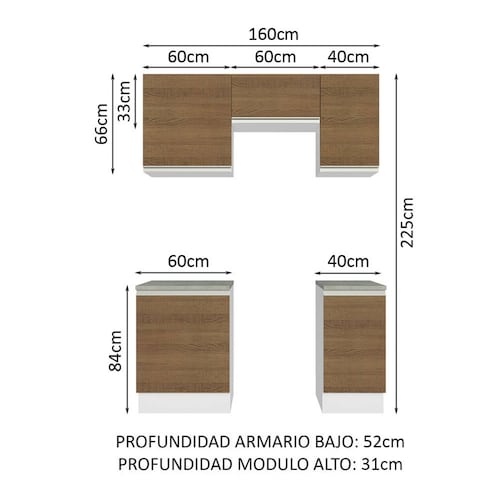 Mueble de Cocina Integral Madesa Glamy 160cm Blanco/Marrón.