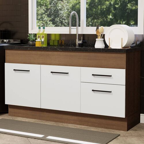 Mueble de Cocina Para Fregadero Madesa Agata 150cm Blanco/Marrón.