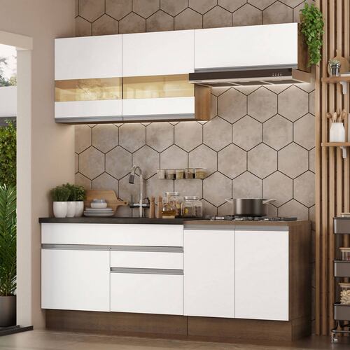 Cocina Integral 200cm Glamy Madesa Blanco/Marrón 07.