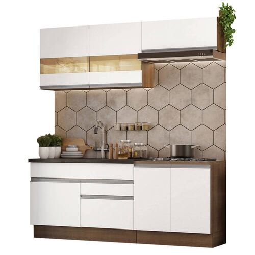 Cocina Integral 200cm Glamy Madesa Blanco/Marrón 07.