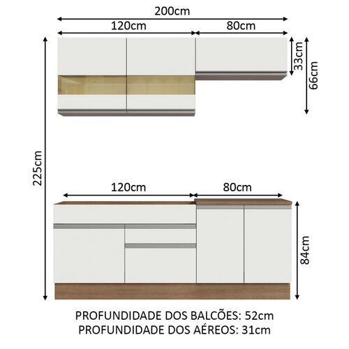 Cocina Integral 200cm Glamy Madesa Blanco/Marrón 07.