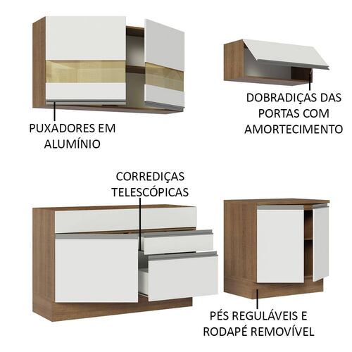 Cocina Integral 200cm Glamy Madesa Blanco/Marrón 07.