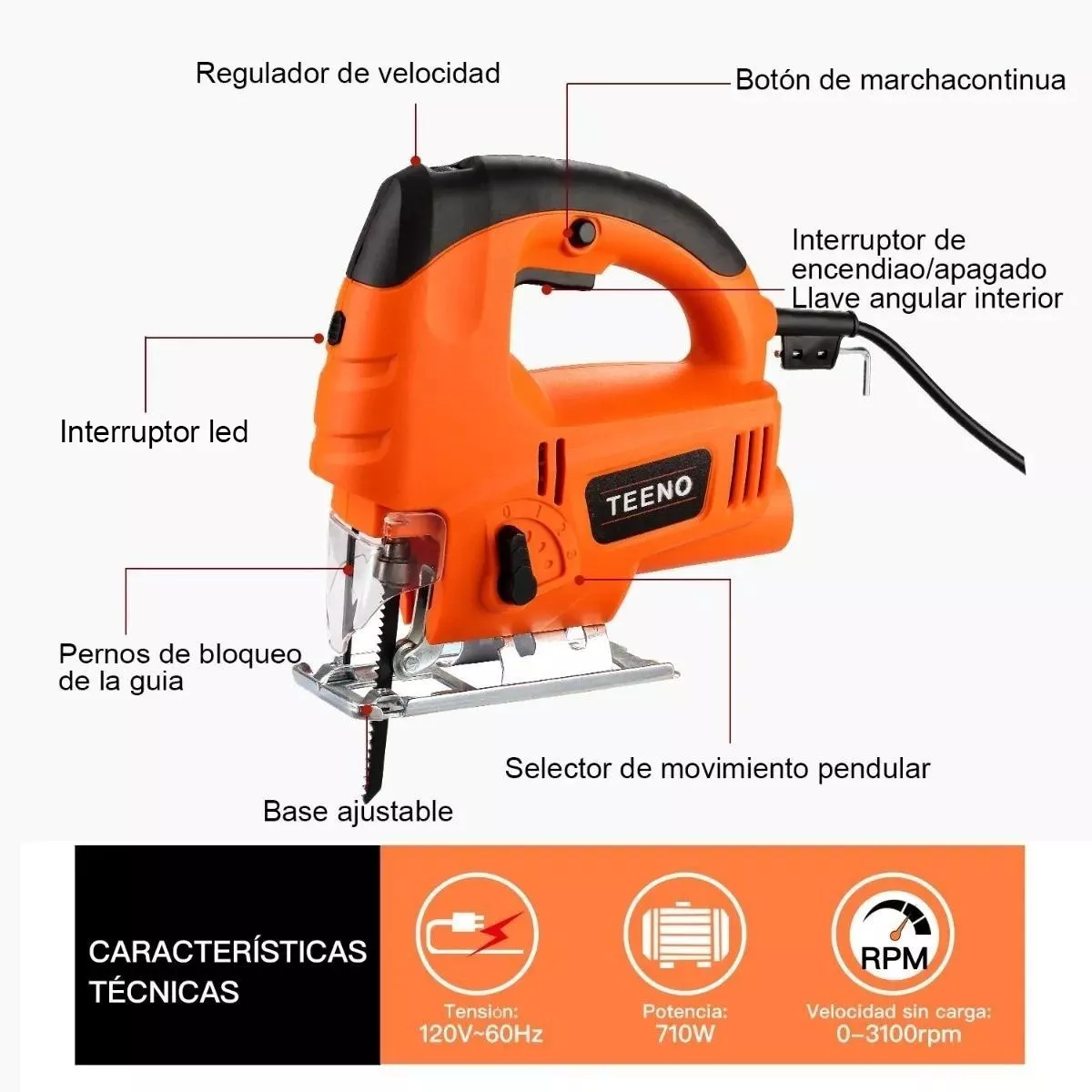 Sierra Caladora Prof. 710 W 5pieza (s) Cuchi Con Estche Negro/Naranja
