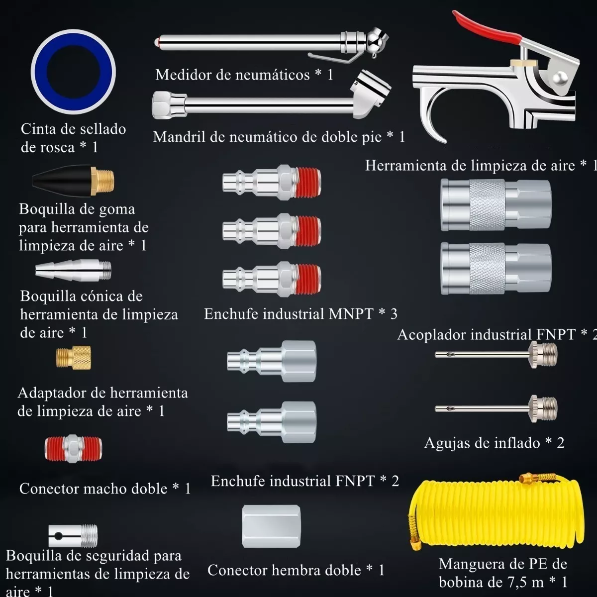Kit GrecoShop 5 Accessori Per Compressore Con Attacco A Vite, Resistenti E Durevoli