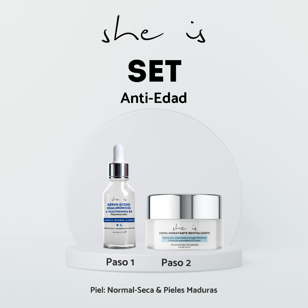 Set Facial Antiedad (Serum Ácido Hialurónico + Crema Revitalizante) She is skincare 