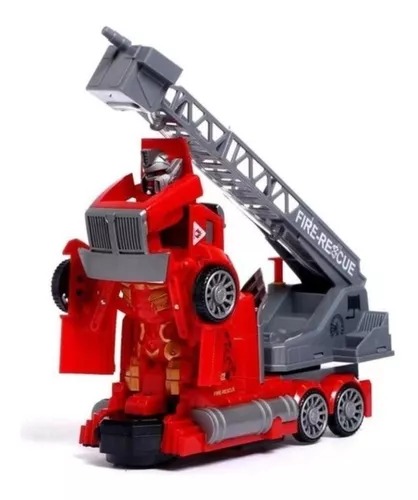 Camión De Bomberos Transformable Con Sonido Y Luz Lanza Agua A Distancia Color Rojo.