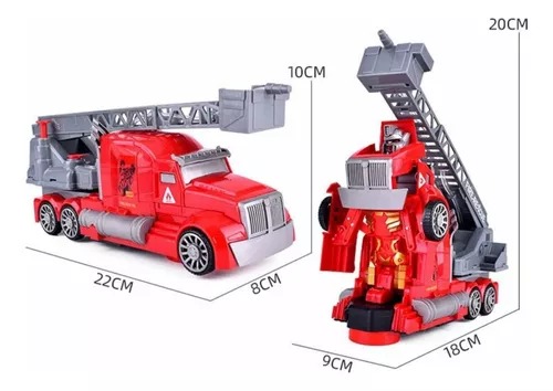 Camión De Bomberos Transformable Con Sonido Y Luz Lanza Agua A Distancia Color Rojo.