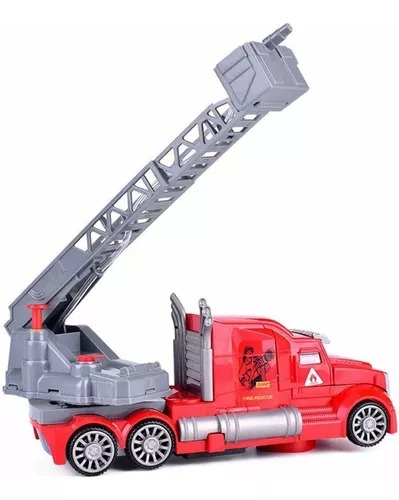 Camión De Bomberos Transformable Con Sonido Y Luz Lanza Agua A Distancia Color Rojo.