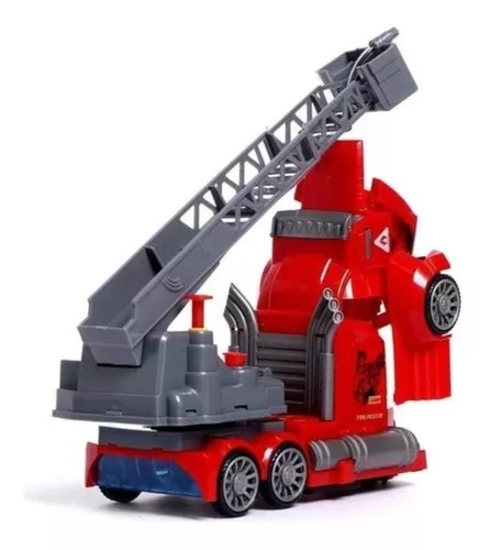 Camión De Bomberos Transformable Con Sonido Y Luz Lanza Agua A Distancia Color Rojo.