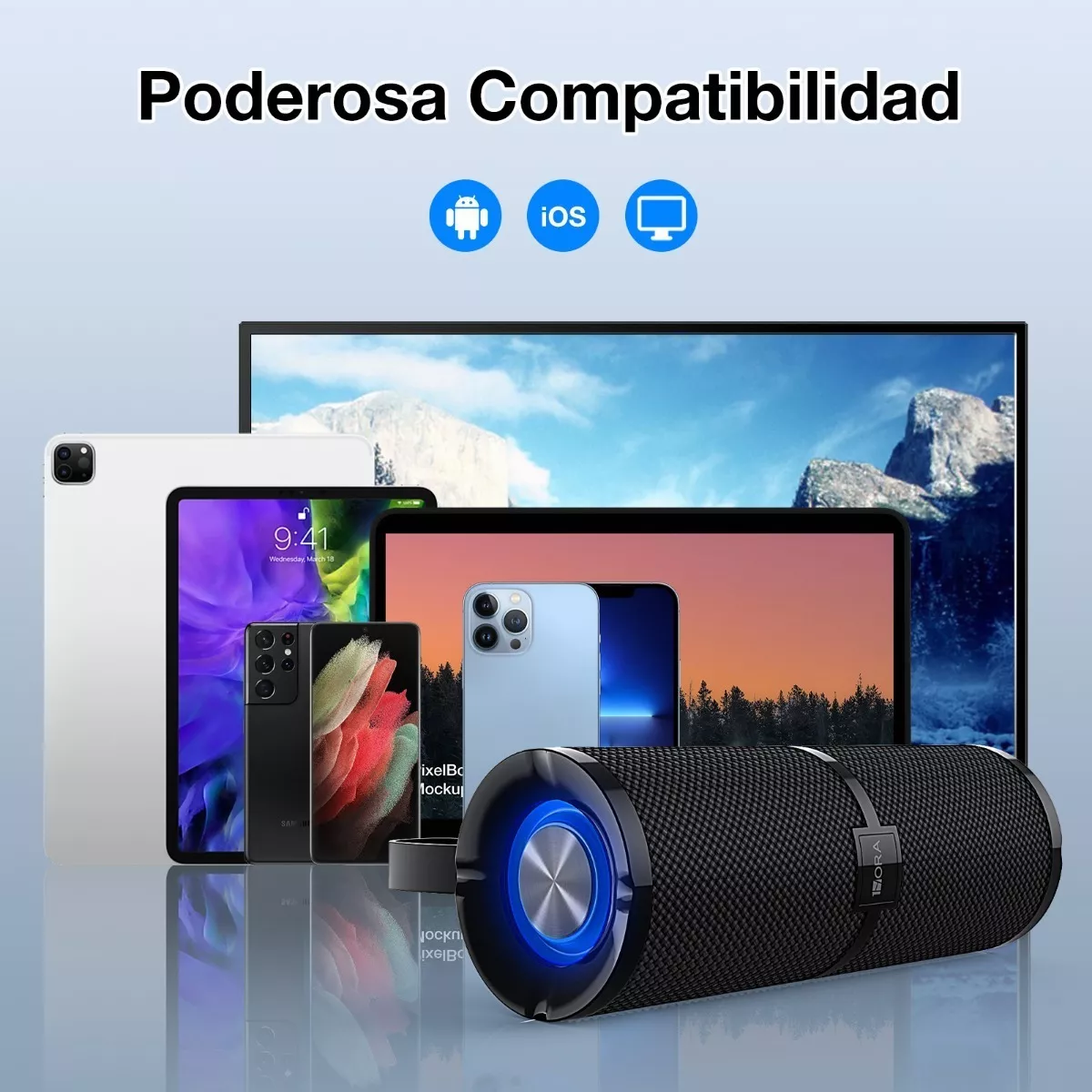 Bocina Bluetooth Portátil, 1Hora Bluetooth 5.1 Altavoz Negro