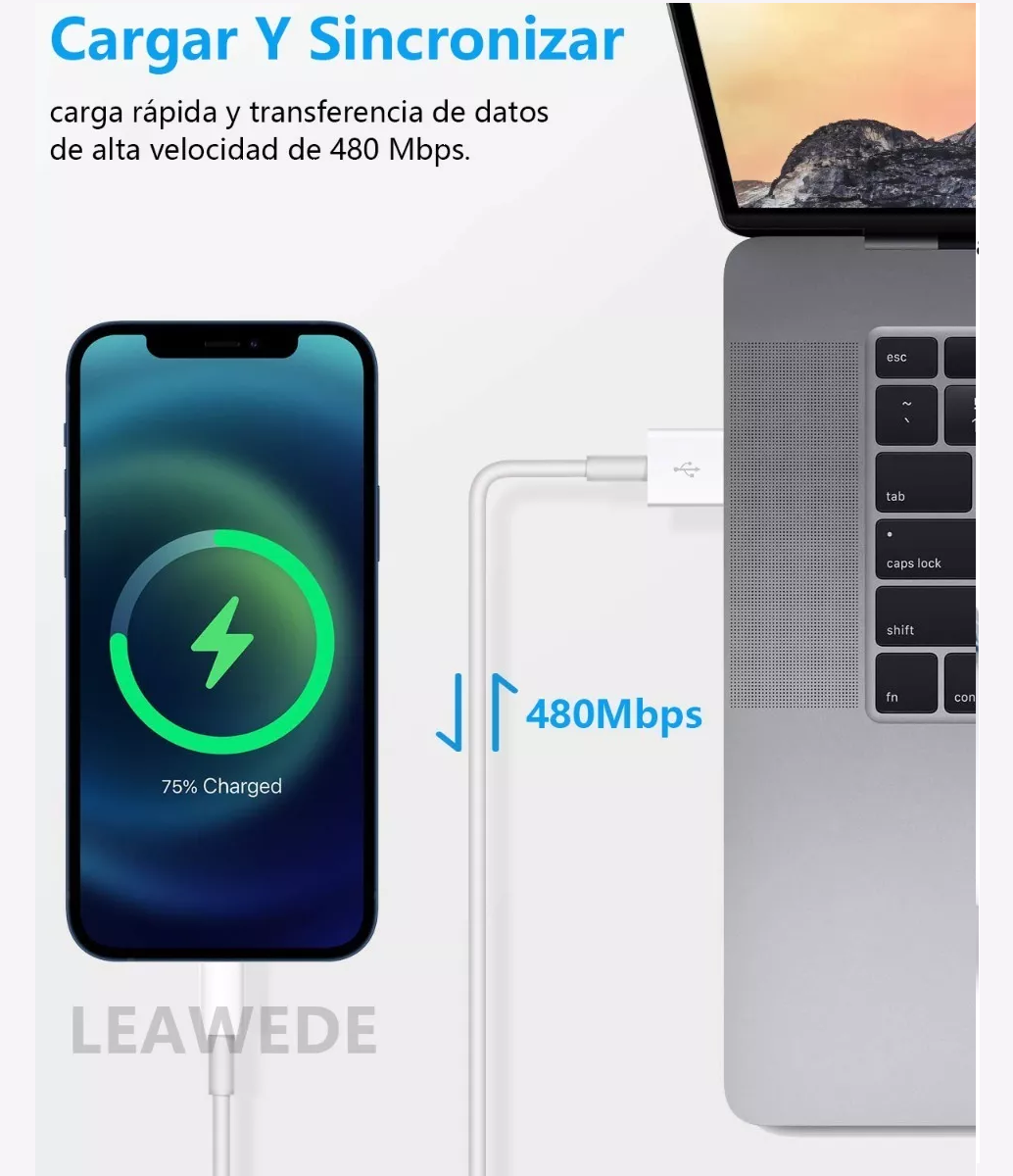 Cable De Cargador Usb Para iPhone iPad 2 Metro Blanco