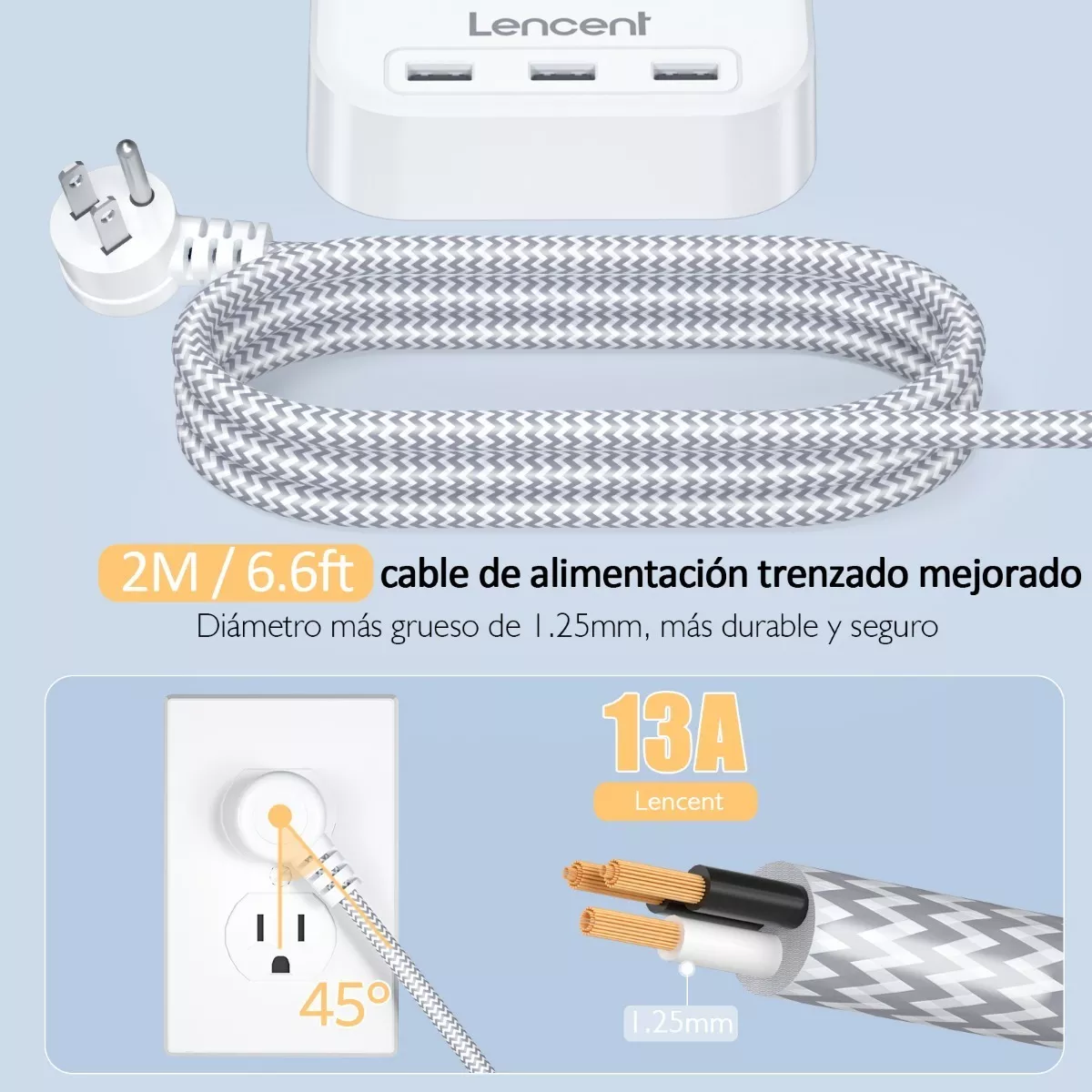 Regleta Multicontactos Adaptador De 3 Clavijas A 2 Con 3 Usb Blanco