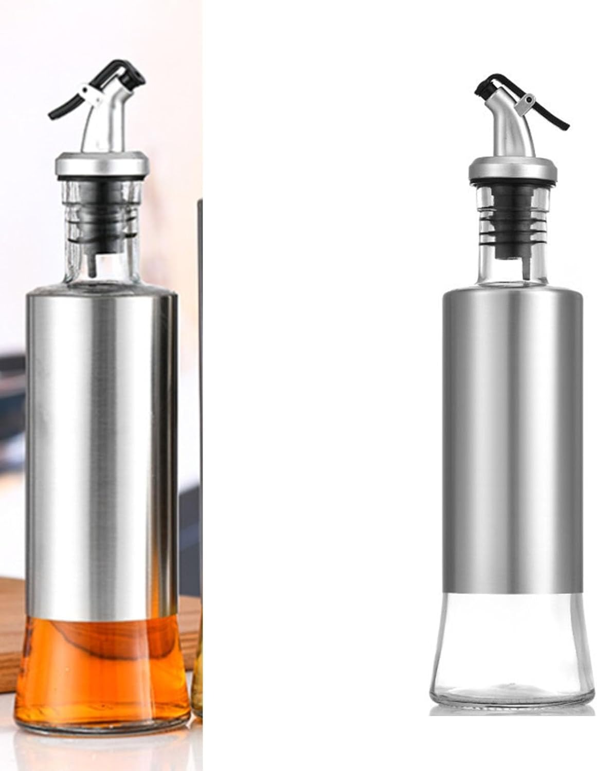 Botella De Cristal Acero Dispensadora Aceite Vinagre Salsas.