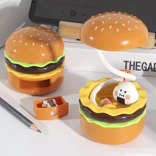 Linda Lámpara De Escritorio Para Niños, Hamburguesa Recargable.