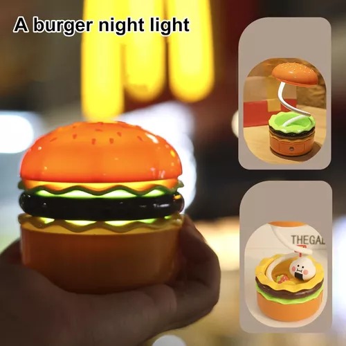 Linda Lámpara De Escritorio Para Niños, Hamburguesa Recargable.