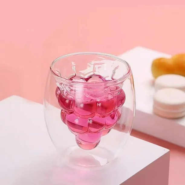 2 Vasos De Vidrio De Doble Capa Forma De Uvas Bebidas Café.