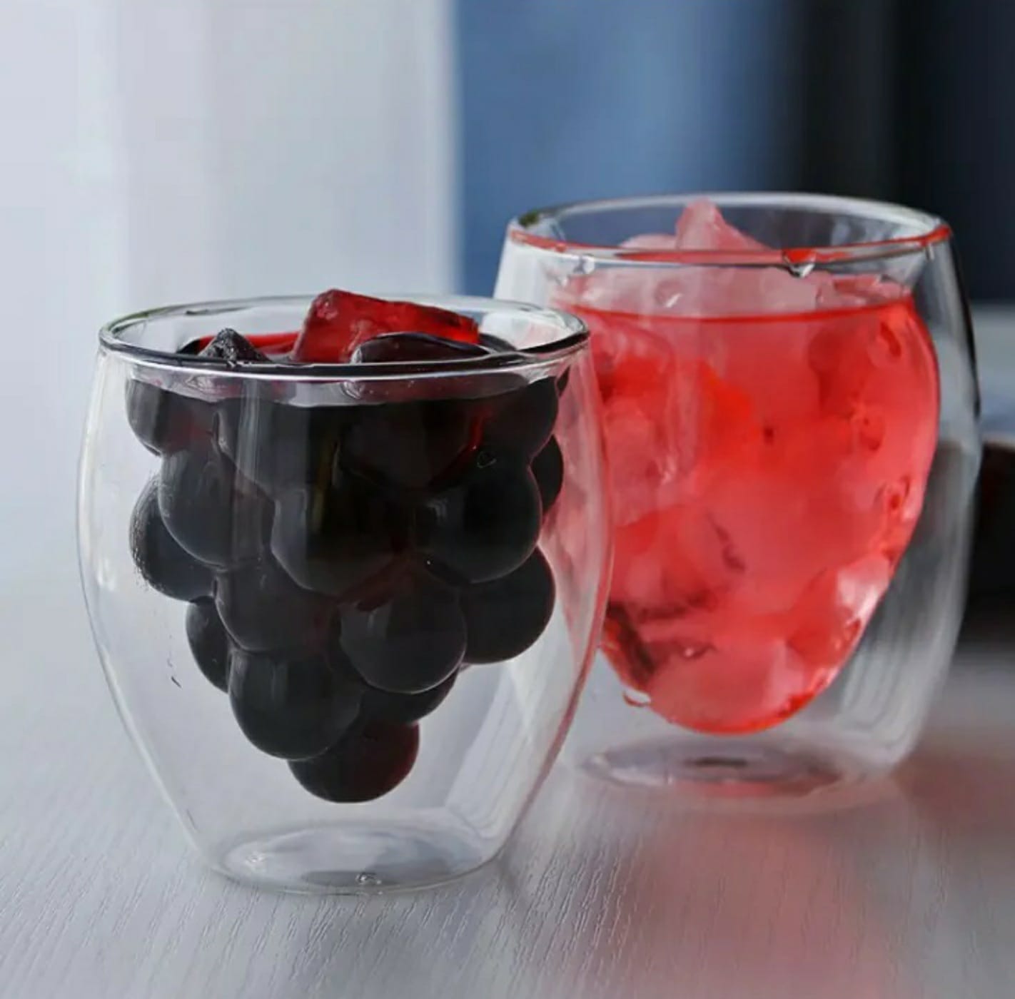 2 Vasos De Vidrio De Doble Capa Forma De Uvas Bebidas Café.