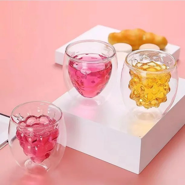 2 Vasos De Vidrio De Doble Capa Forma De Uvas Bebidas Café.