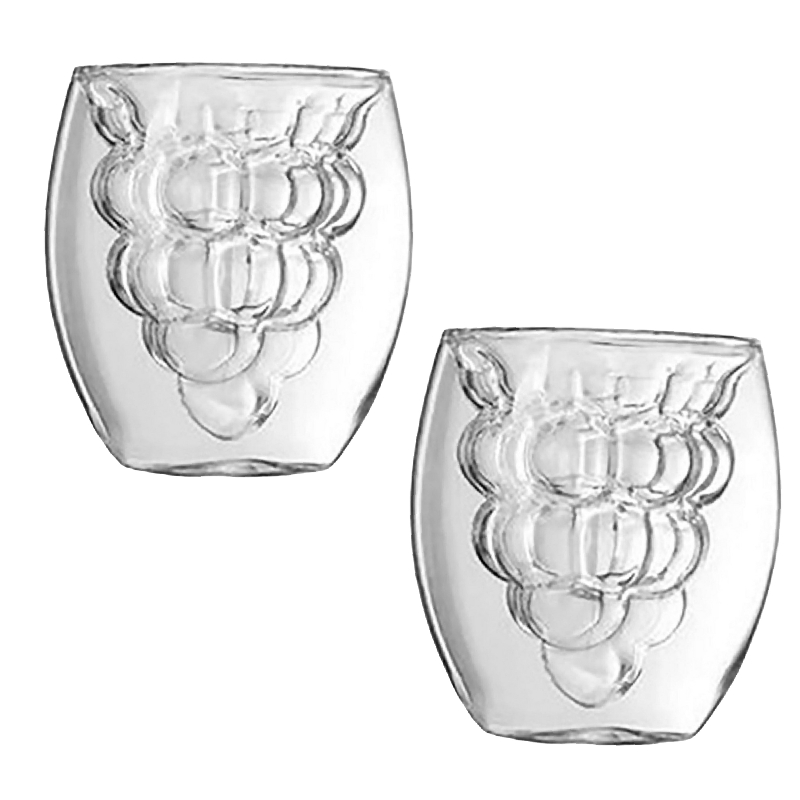 2 Vasos De Vidrio De Doble Capa Forma De Uvas Bebidas Café.