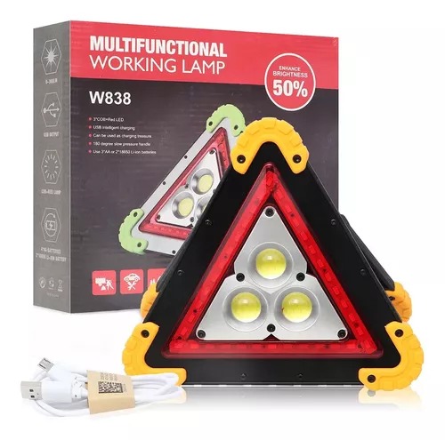 Lámpara De Trabajo Naranja Triangular Led Con Asa Para Exteriores.
