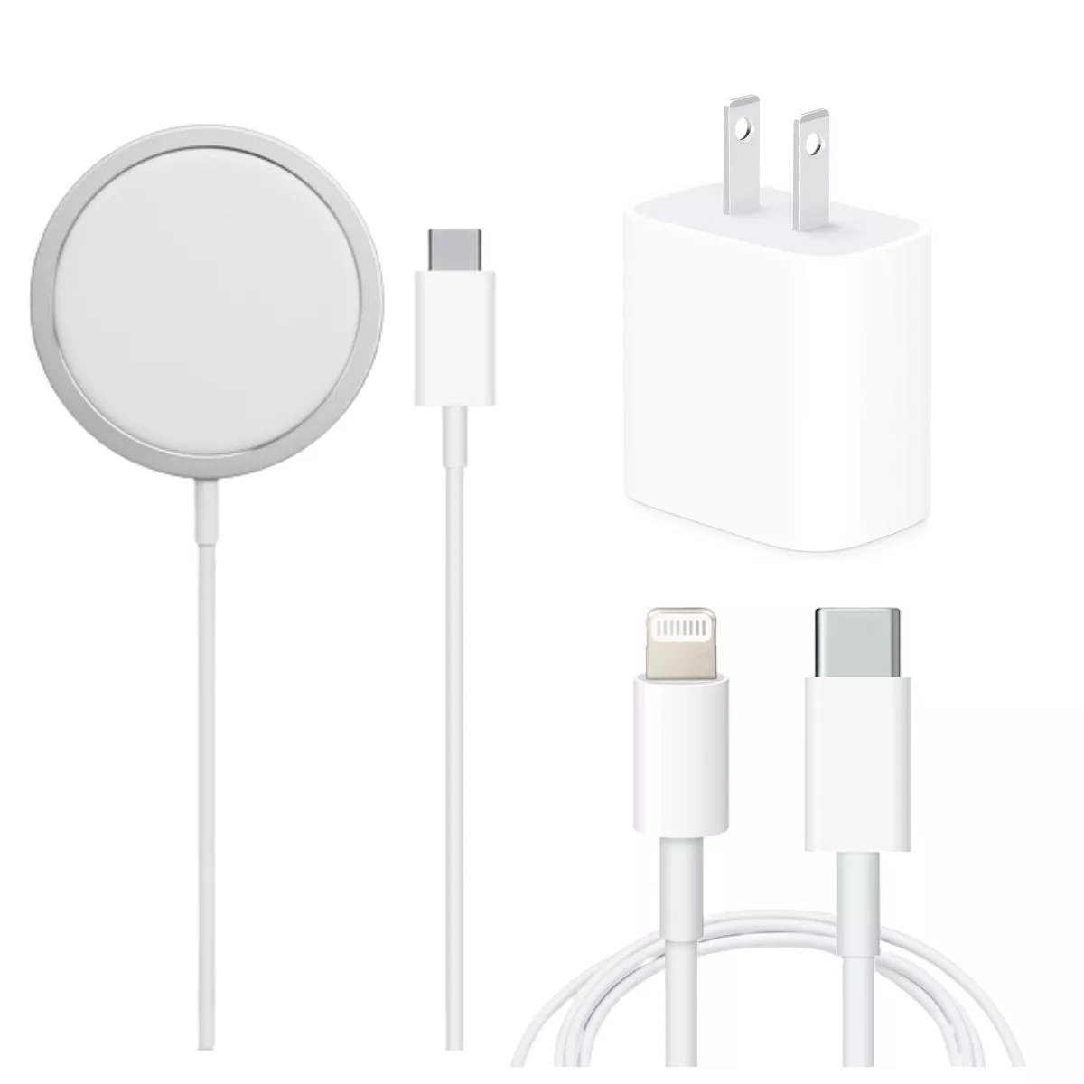 Cargador inalámbrico + cubo 20w + cable tipo c para iPhone carga rápida Blanco