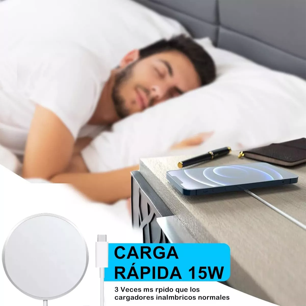 Cargador inalámbrico + cubo 20w + cable tipo c para iPhone carga rápida Blanco