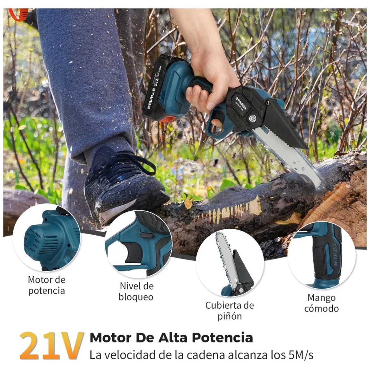 Motosierra Eléctrica Portatil Con 2 Baterías De 6 In Azul/Negro
