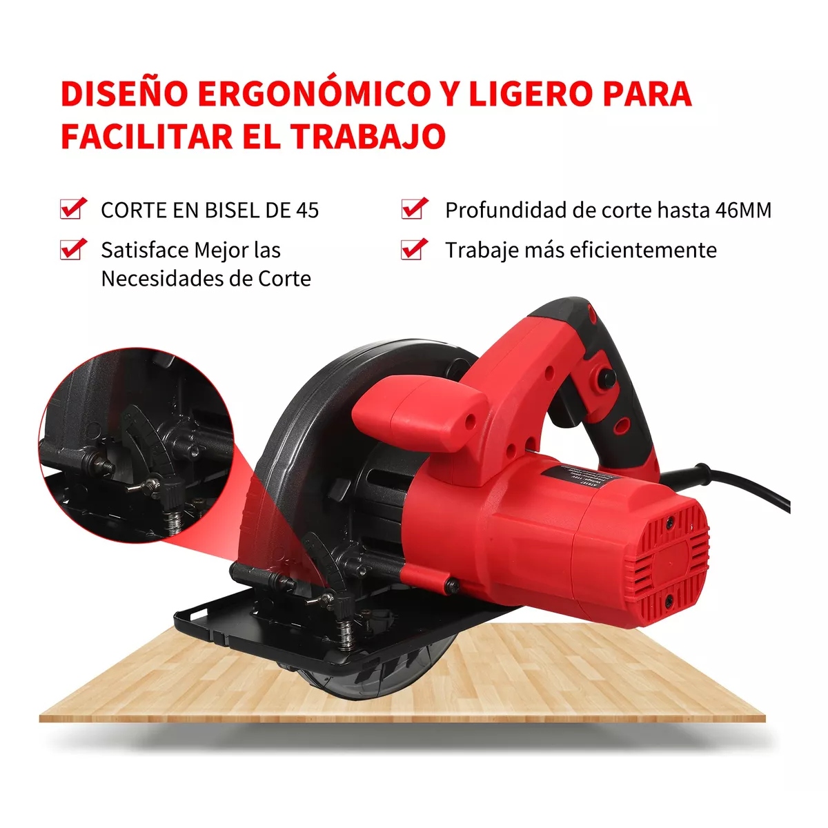 Sierra Circular Eléctrica De 1200 W, 185mm, 2 Sierras Negro/Rojo 