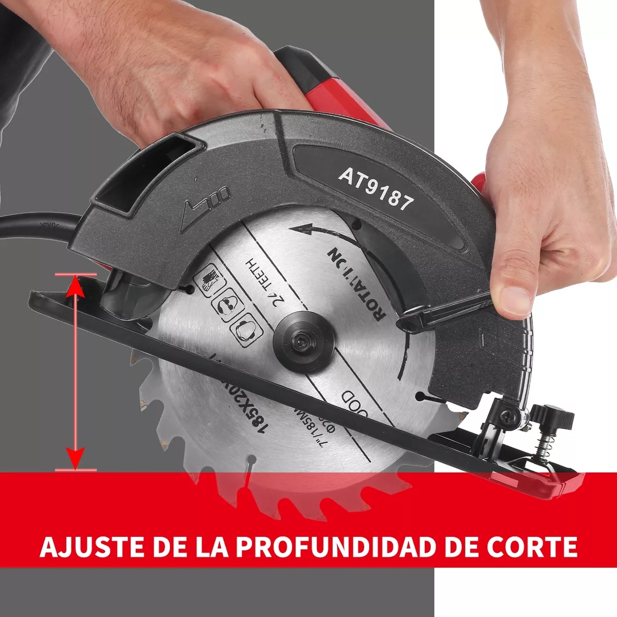 Sierra Circular Eléctrica De 1200 W, 185mm, 2 Sierras Negro/Rojo 