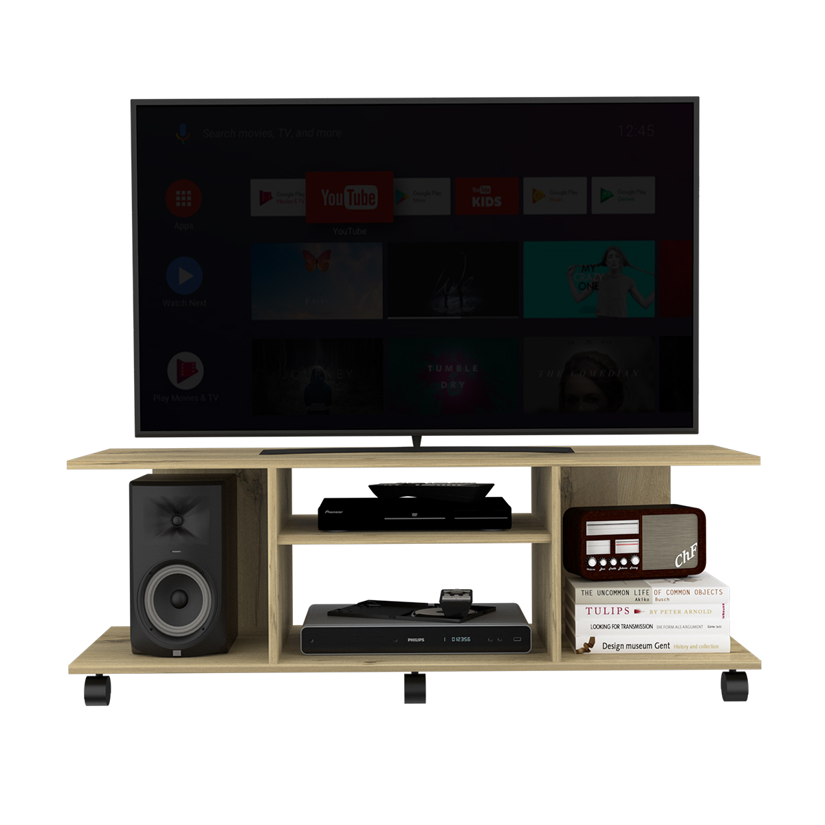 RACK DE TV ARMABLE PARA PANTALLA DE 50" MODELO BERLIN COLOR BEIGE.