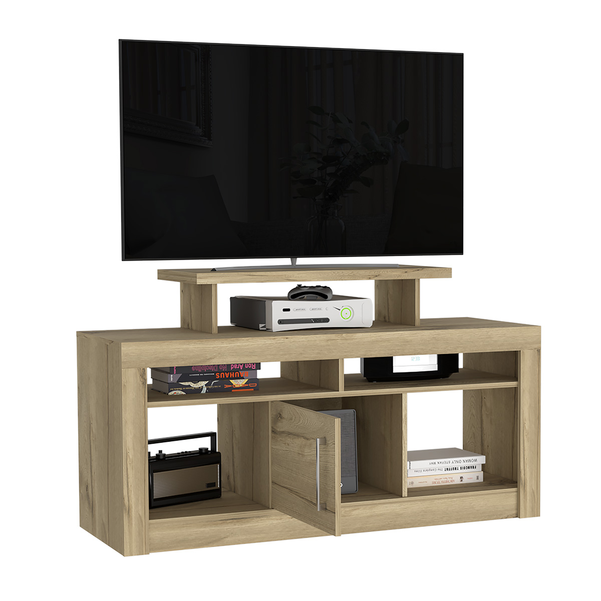 RACK ARMABLE PARA TV DE 32"CON ENTREPAÑOS Y PUERTA MODELO FLORIDA COLOR BEIGE.