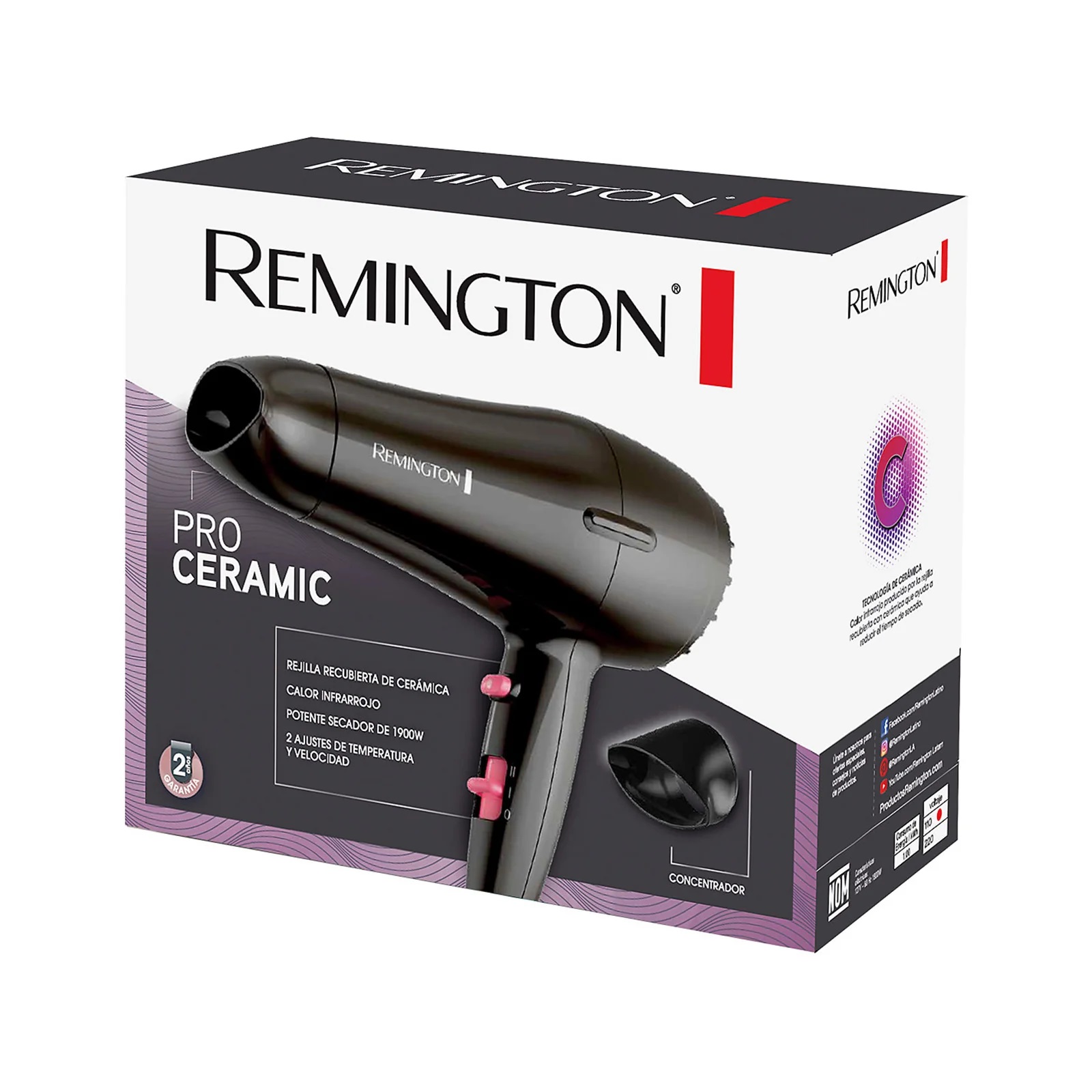 Secadora de Cabello Remington Pro Ceramic Negra D2121WM-F