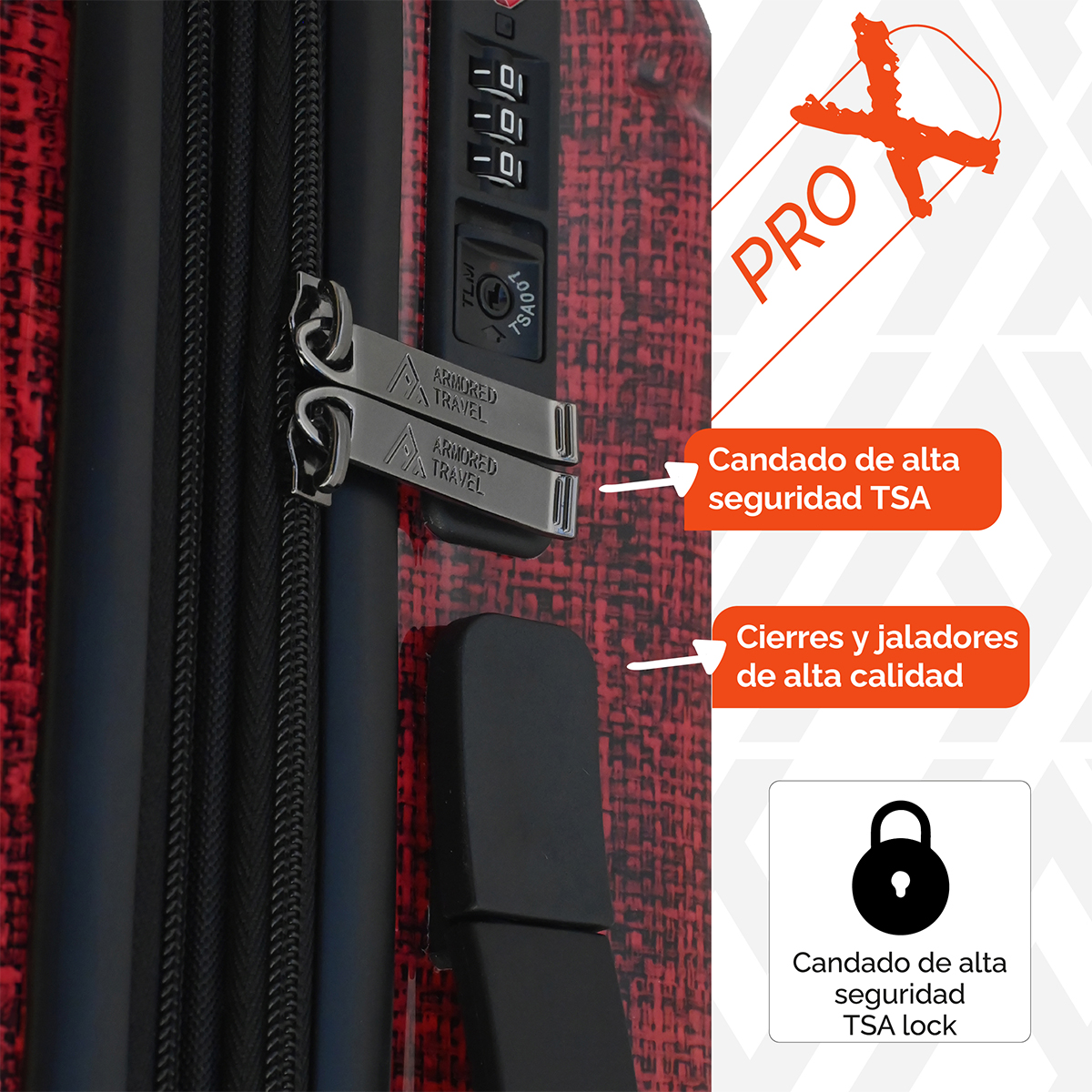 Maleta de mano carry-on cabina policarbonato Pro-x Marte 20 pulgadas capacidad 10 kg rígida con cierre expandible candado de alta seguridad tsa-lock Armored Travel.