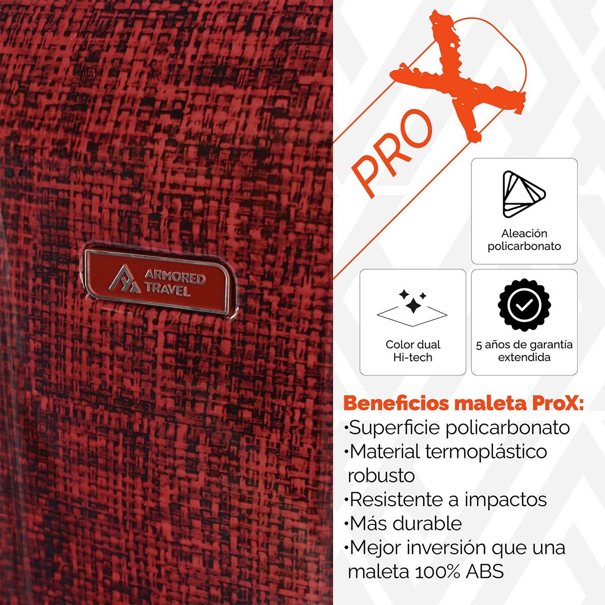 Maleta de mano carry-on cabina policarbonato Pro-x Marte 20 pulgadas capacidad 10 kg rígida con cierre expandible candado de alta seguridad tsa-lock Armored Travel.
