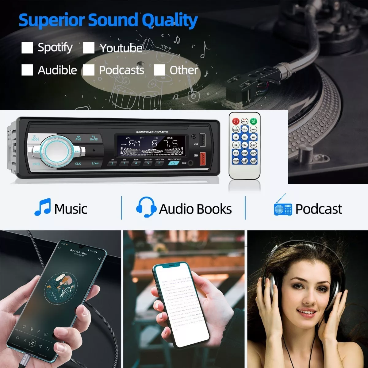 Autoestéreo Reproductor Mp3 Control Por Voz Bluetooth Usb Fm.