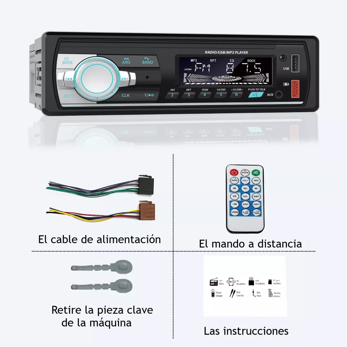 Autoestéreo Reproductor Mp3 Control Por Voz Bluetooth Usb Fm.